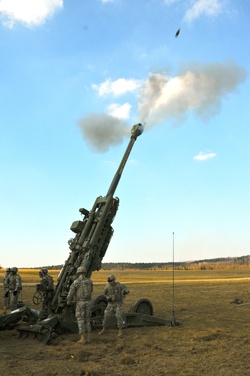 Soldiers from C Company, 1st Platoon, Fires Squadron, 2nd Cavalry Regiment, fire M777 Howitzer [Image 7 of 7]