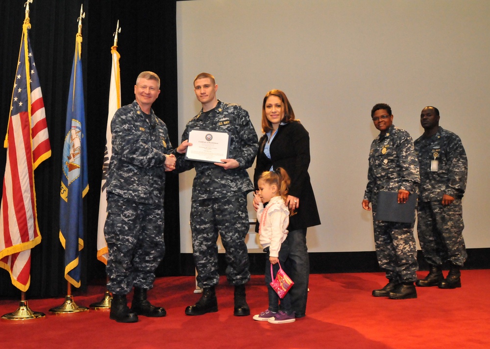 Master Chief Petty Officer of the Navy performs reenlistment ceremony for Chief Petty Officer Joshua J. Jackson during visit to SPAWAR