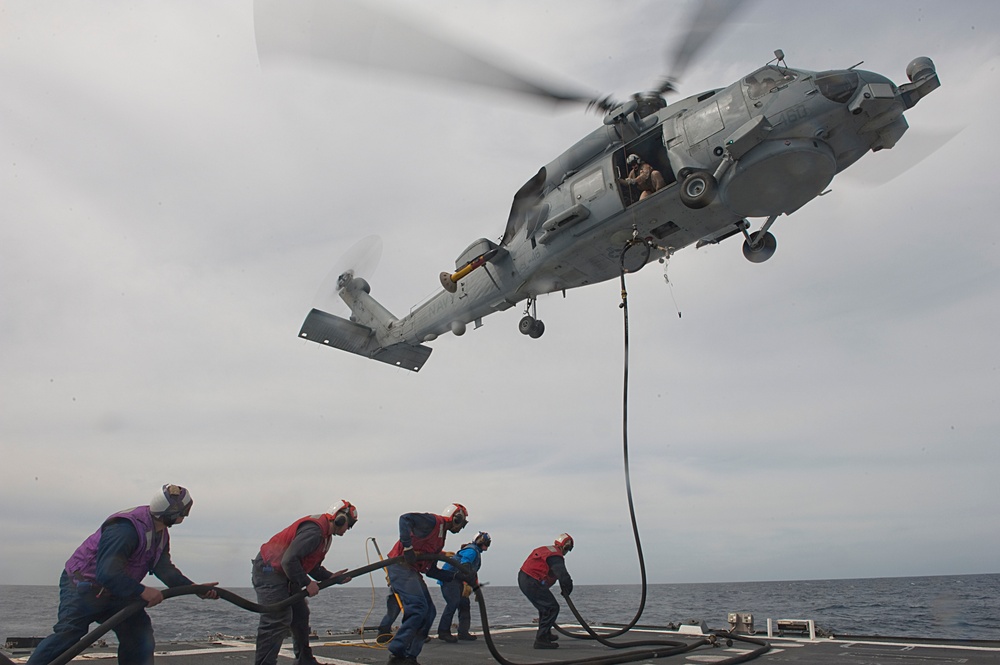 Helicopter in-flight refueling training exercise