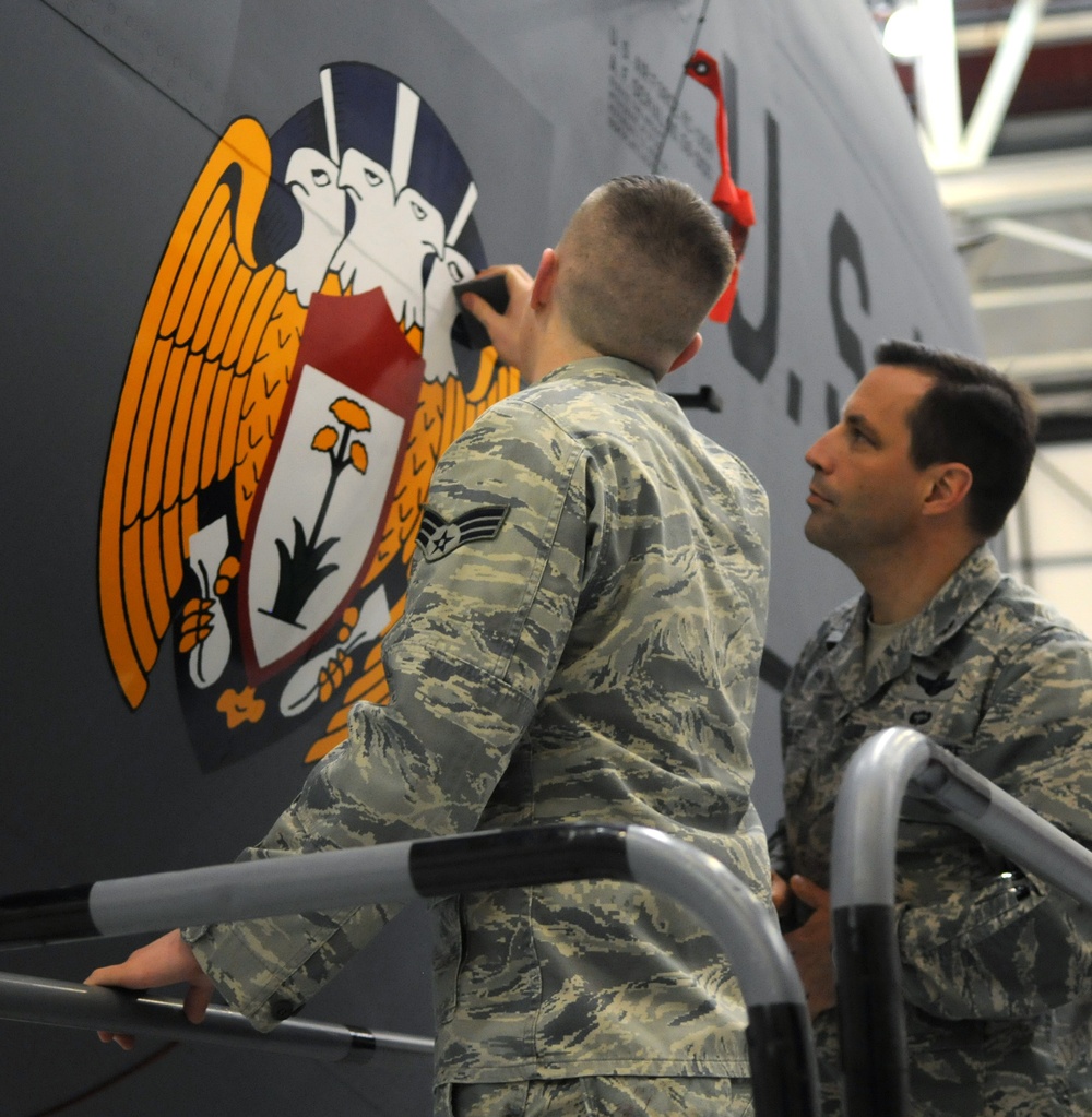 100th ARW flagship emblazoned with historic shield
