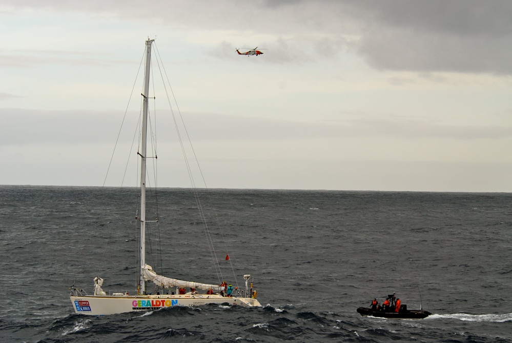 Coast Guard responds to a damaged racing yacht