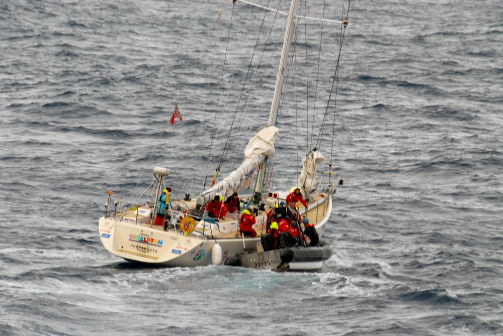 Coast Guard Cutter Bertholf works to recover crew of racing yacht
