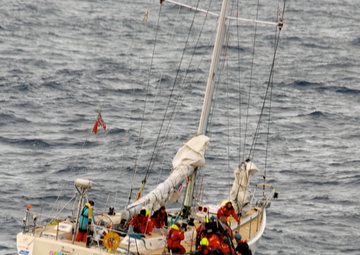 Coast Guard Cutter Bertholf works to recover crew of racing yacht