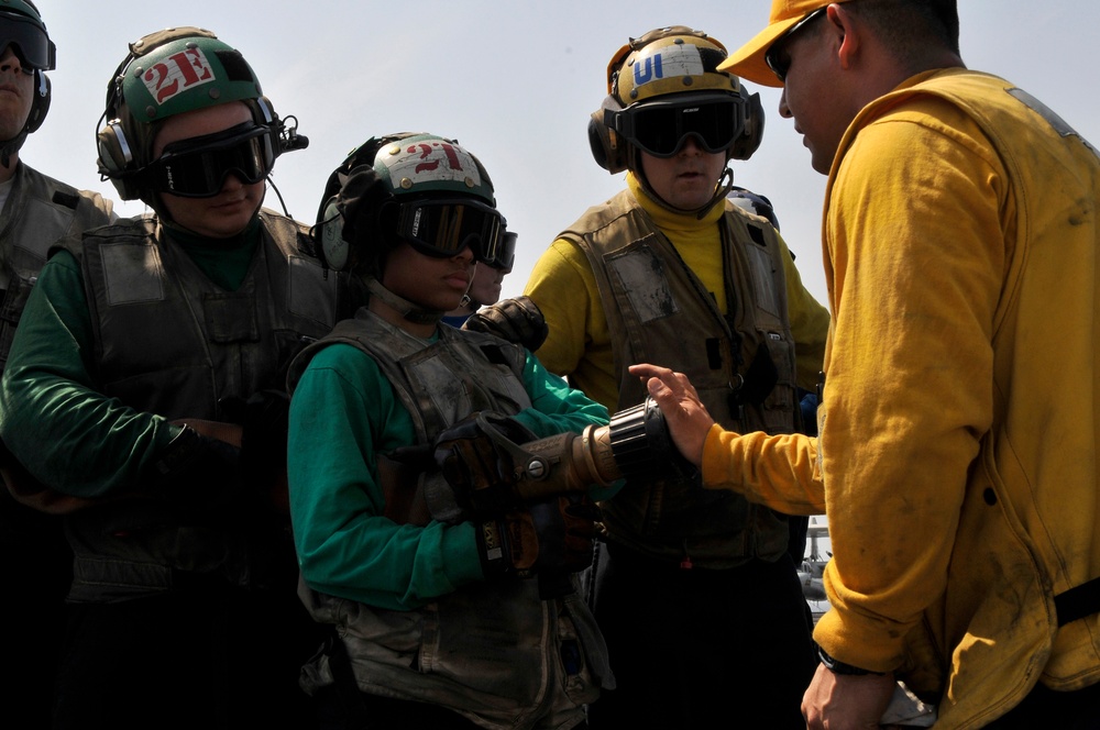 Firefighting drill aboard USS Carl Vinson