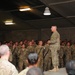 Sgt. Maj. of the Army Ray Chandler speaks to the troops at a town hall meeting