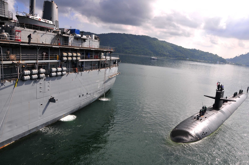 USS Louisville alongside USS Emory S. Land