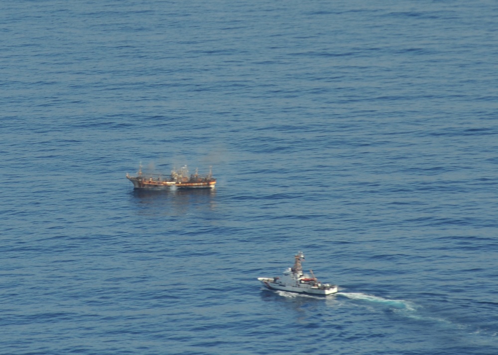Coast Guard Cutter Anacapa sinks adrift Japanese fishing vessel.