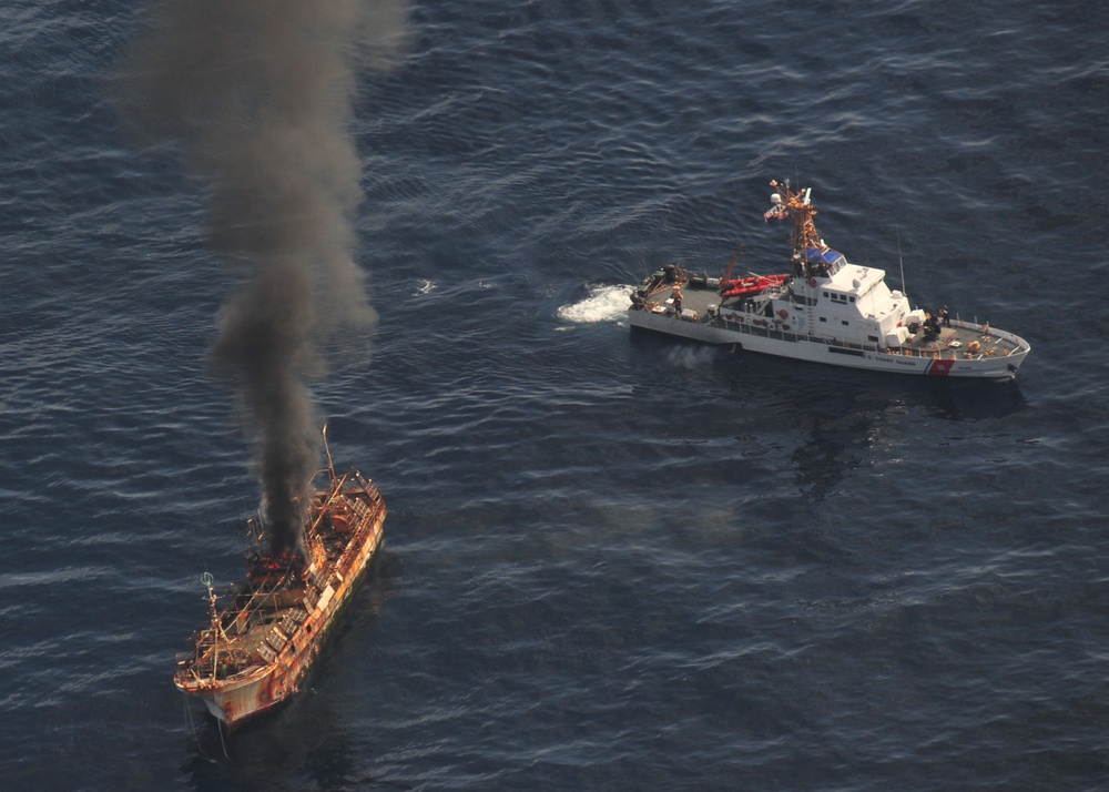 Coast Guard Cutter Anacapa sinks adrift Japanese fishing vessel.