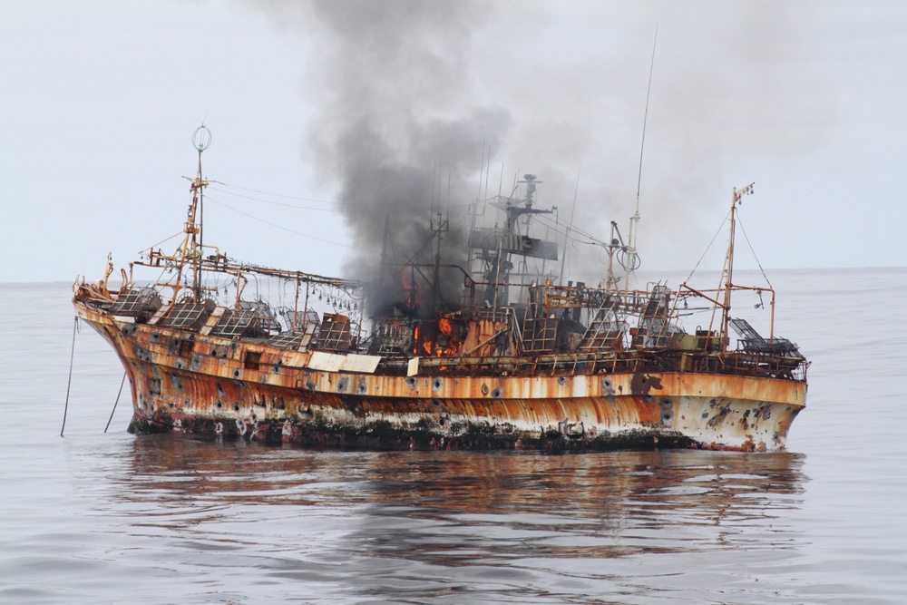 Coast Guard Cutter Anacapa sinks adrift Japanese fishing vessel.