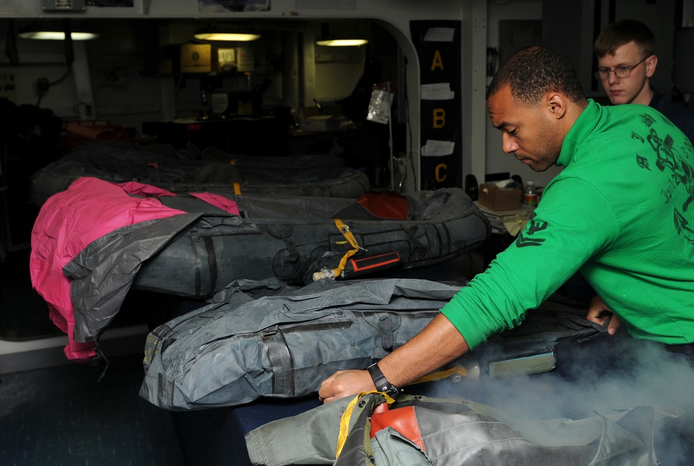 Inflating a life raft