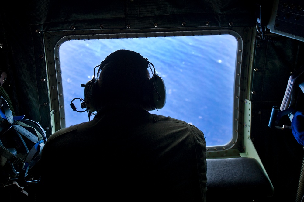 USCG HC-130 Hercules performs search and rescue training mission off the coast of Oahu