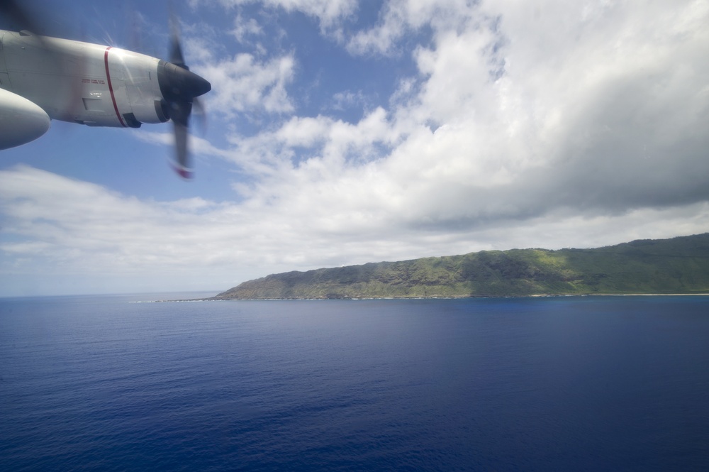 USCG HC-130 Hercules performs search and rescue training mission off the coast of Oahu