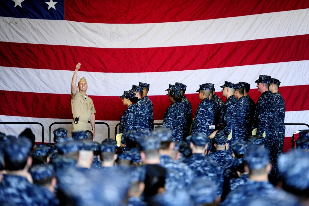 USS George H.W. Bush all-hands call in Norfolk
