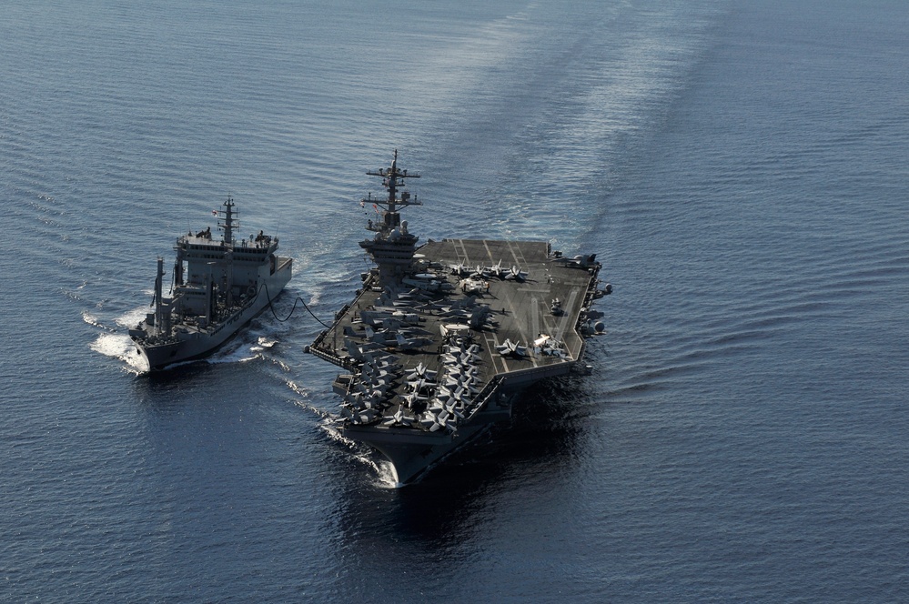USS Carl Vinson refueling at sea exercise