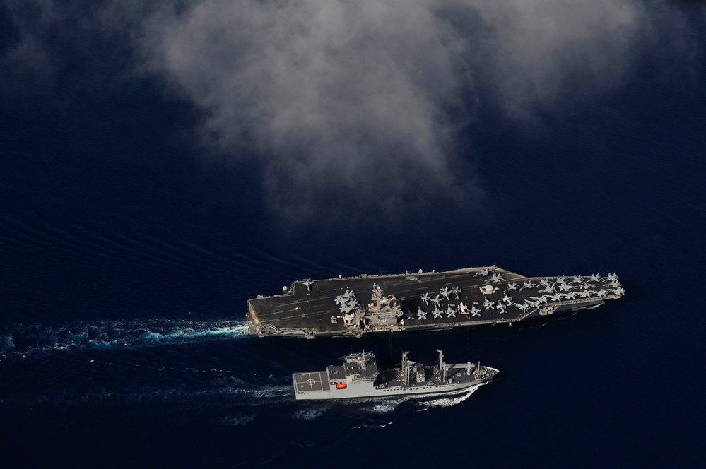 USS Carl Vinson refueling at sea exercise