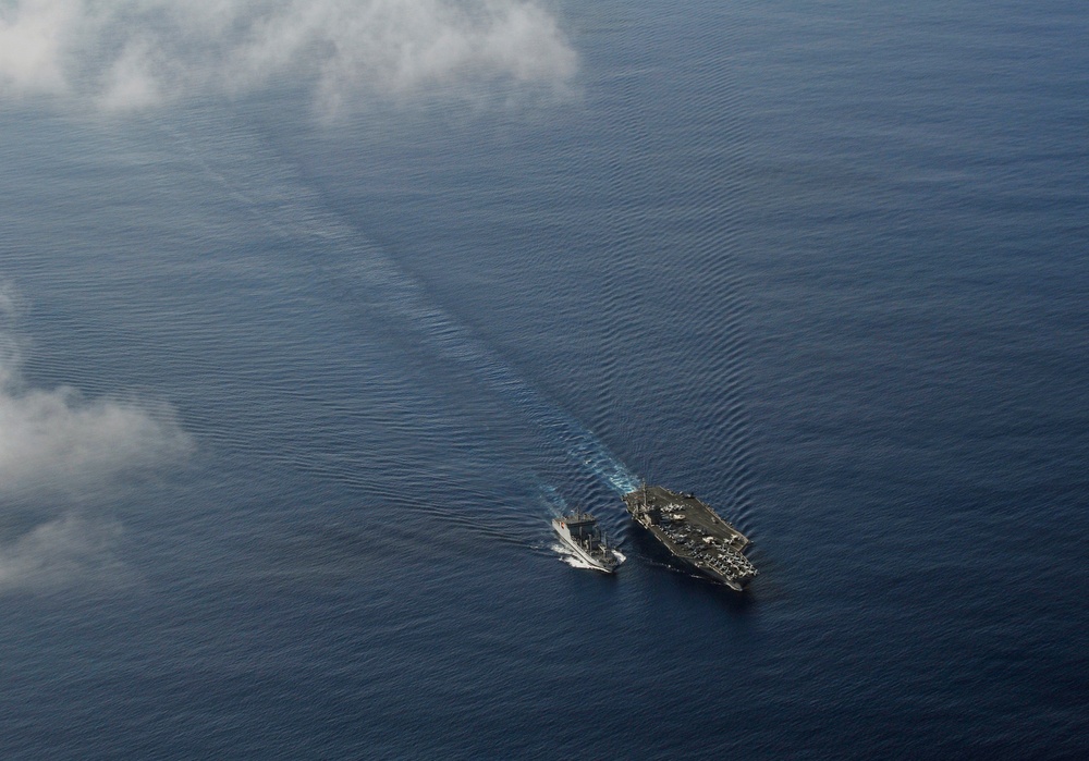 USS Carl Vinson refueling at sea exercise