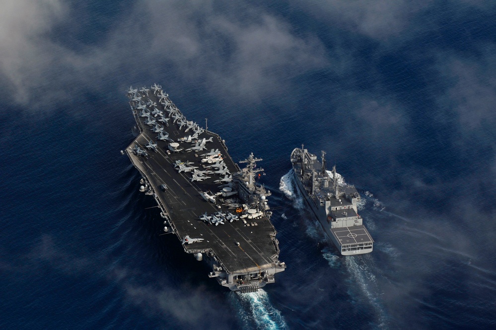 USS Carl Vinson refueling at sea exercise