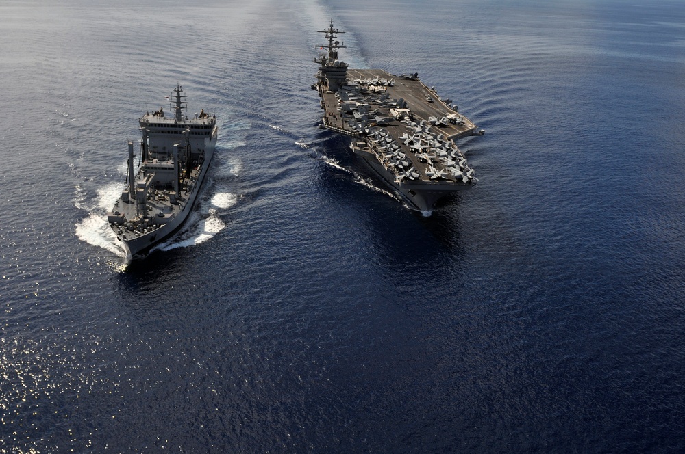 USS Carl Vinson refueling at sea exercise
