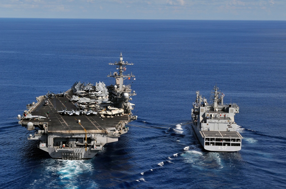 USS Carl Vinson refueling at sea exercise