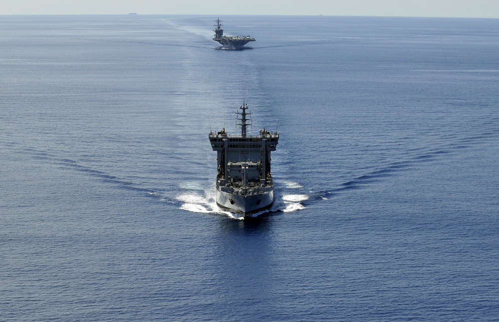 USS Carl Vinson refueling at sea exercise