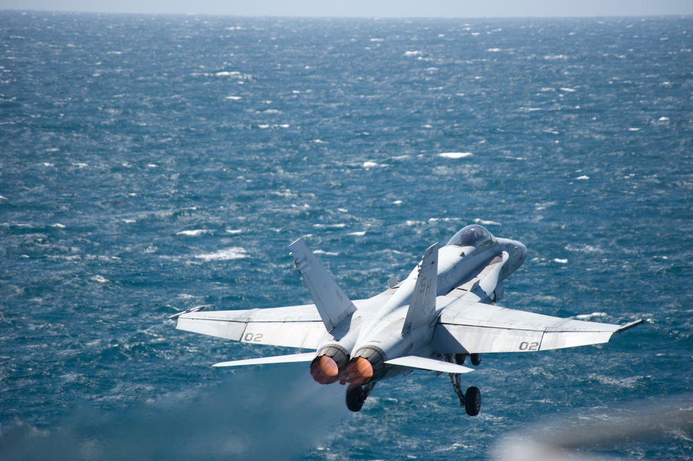 F/A-18C Hornet departs flight deck