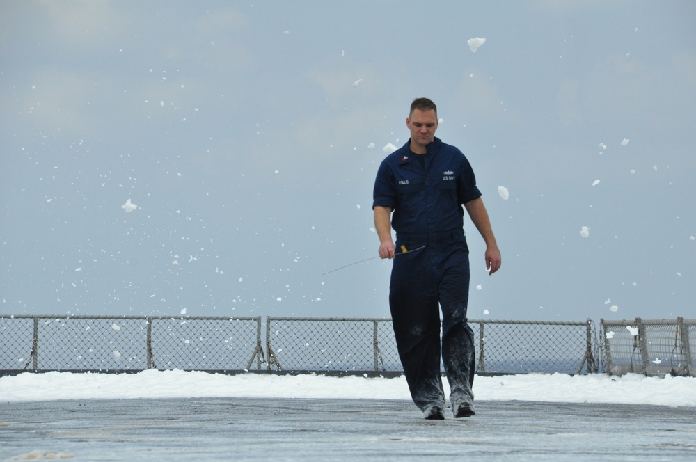 USS Tortuga sailors test firefighting system on flight deck