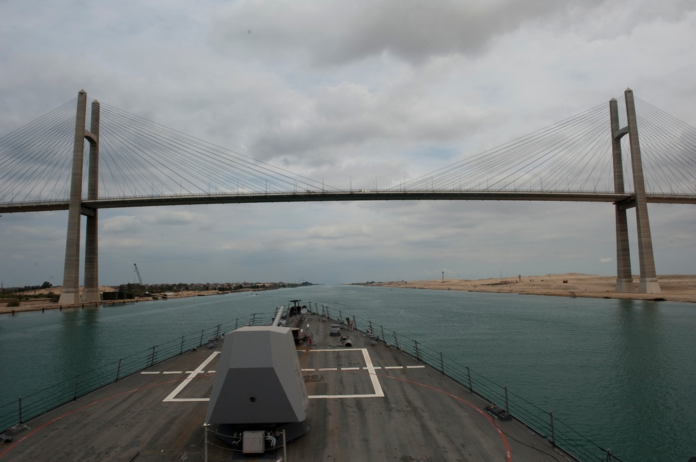 USS Nitze passes under the Friendship Bridge