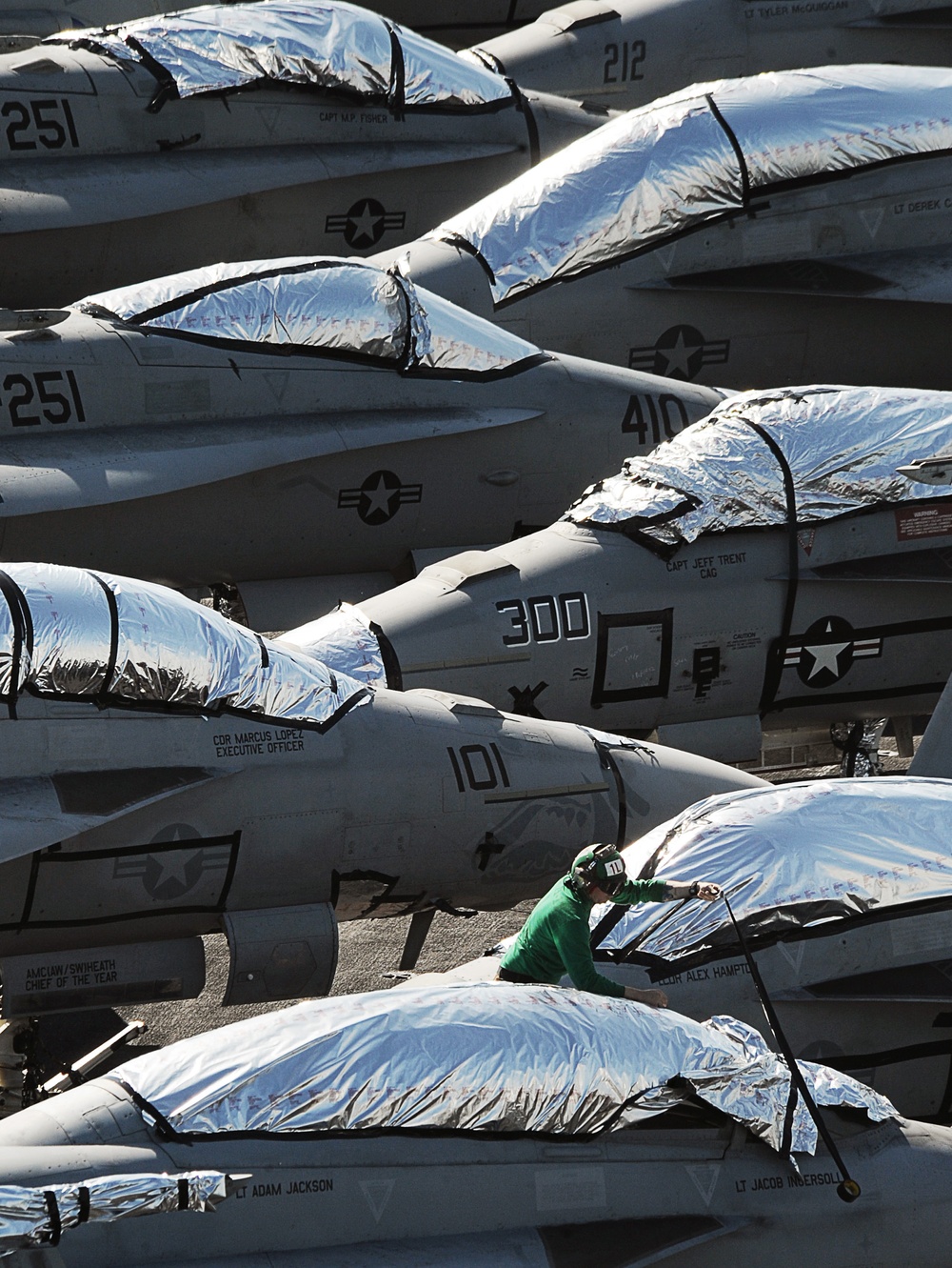 Sailor preps aircraft before Suez Canal transit