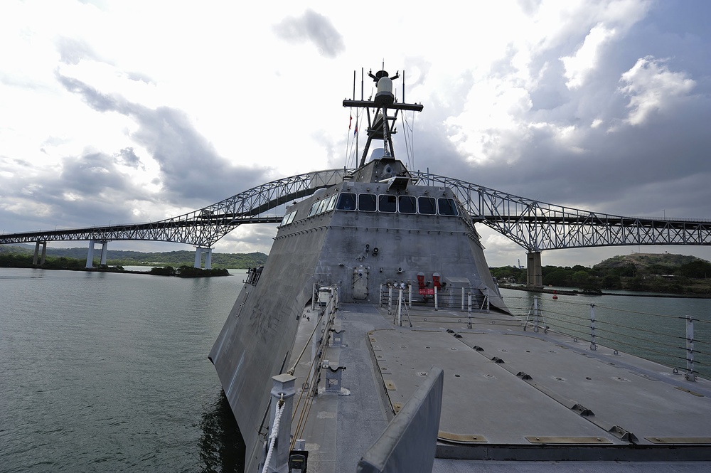 Independence transits passes the Bridge of the Americas