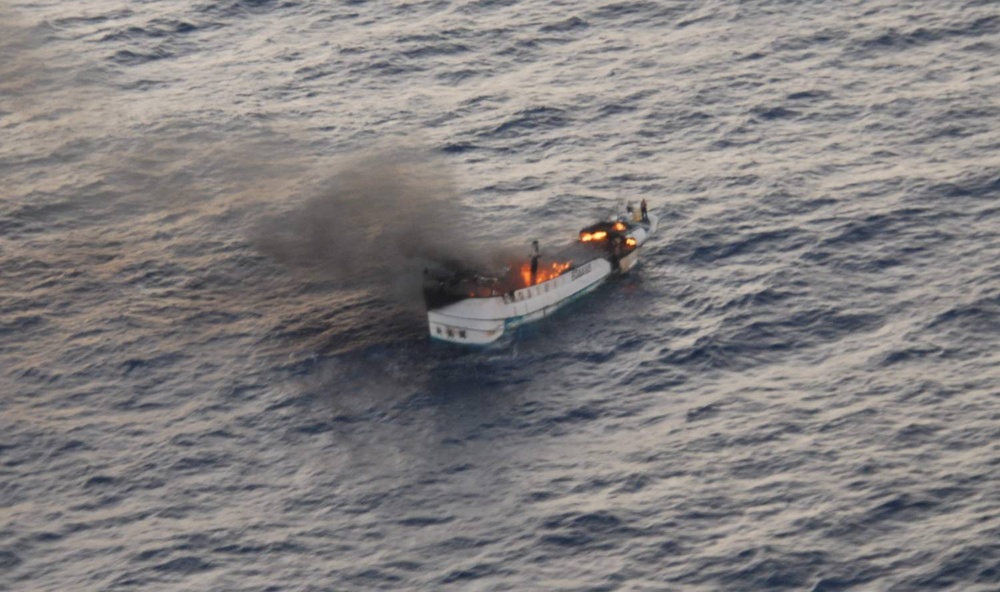 Fishermen rescued after Taiwanese vessel catches on fire