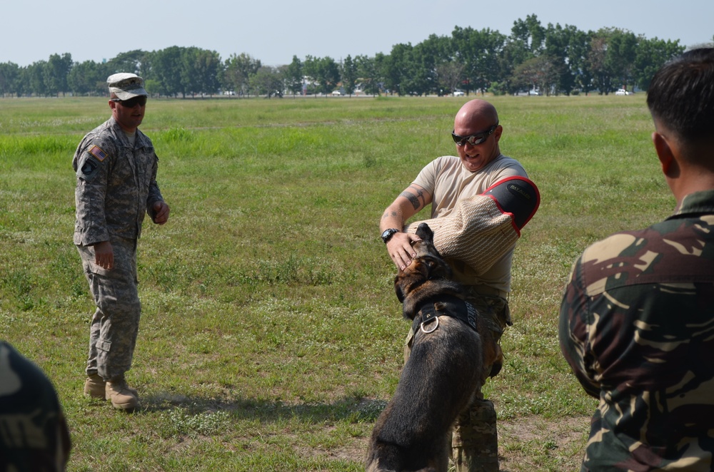 US and Philippine K-9 forces train together during Balikatan 2012