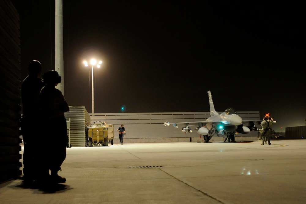 Preparing to launch an F-16 Fighting Falcon