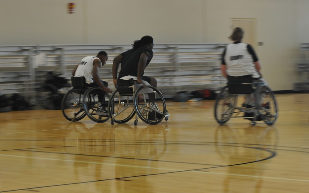 Warrior Games 2012 wheelchair basket ball practice