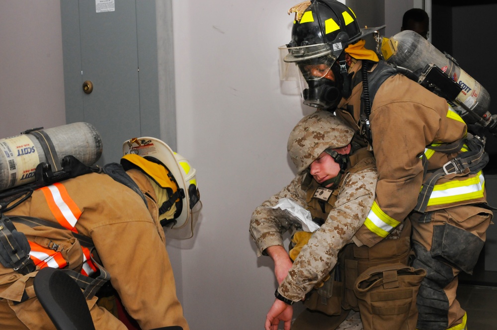 Marines conduct fire safety drill on Camp Leatherneck