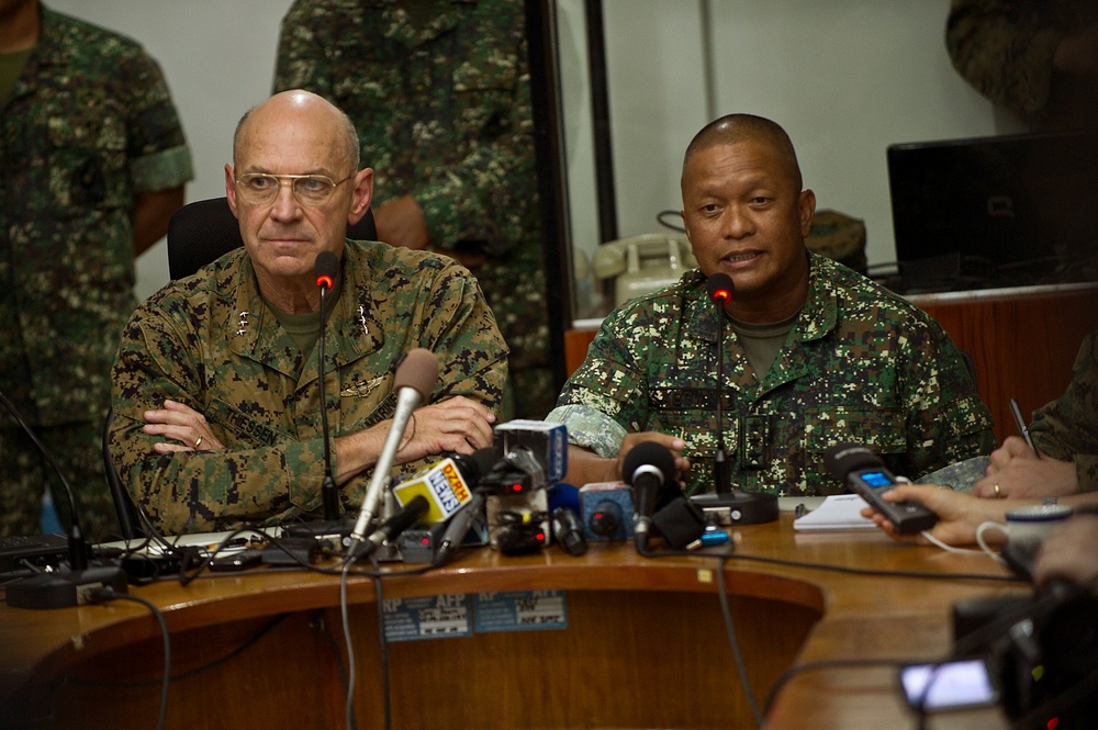 US and Philippine Marine commanders answer question from international press during Balikatan 2012