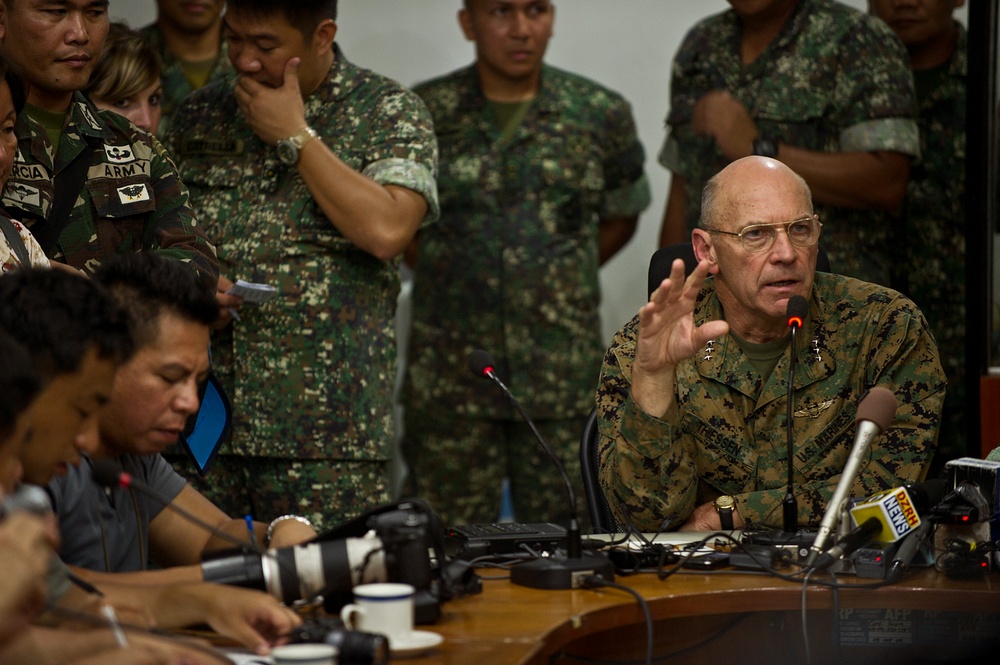 US and Philippine Marine commanders answer question from international press during Balikatan 2012