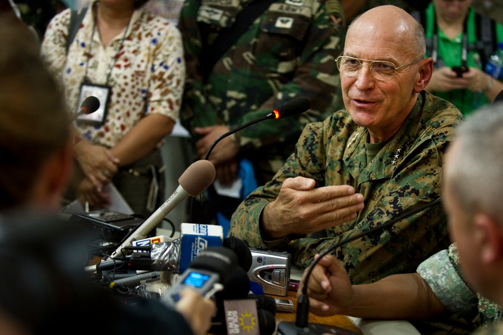 US and Philippine Marine commanders answer question from international press during Balikatan 2012