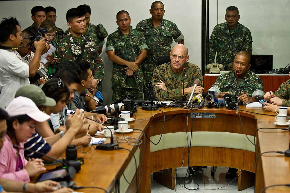 US and Philippine Marine commanders answer question from international press during Balikatan 2012