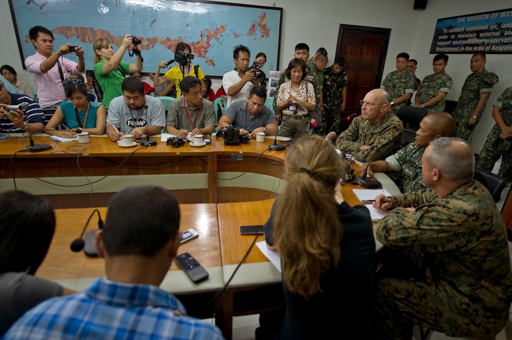 US and Philippine Marine commanders answer question from international press during Balikatan 2012