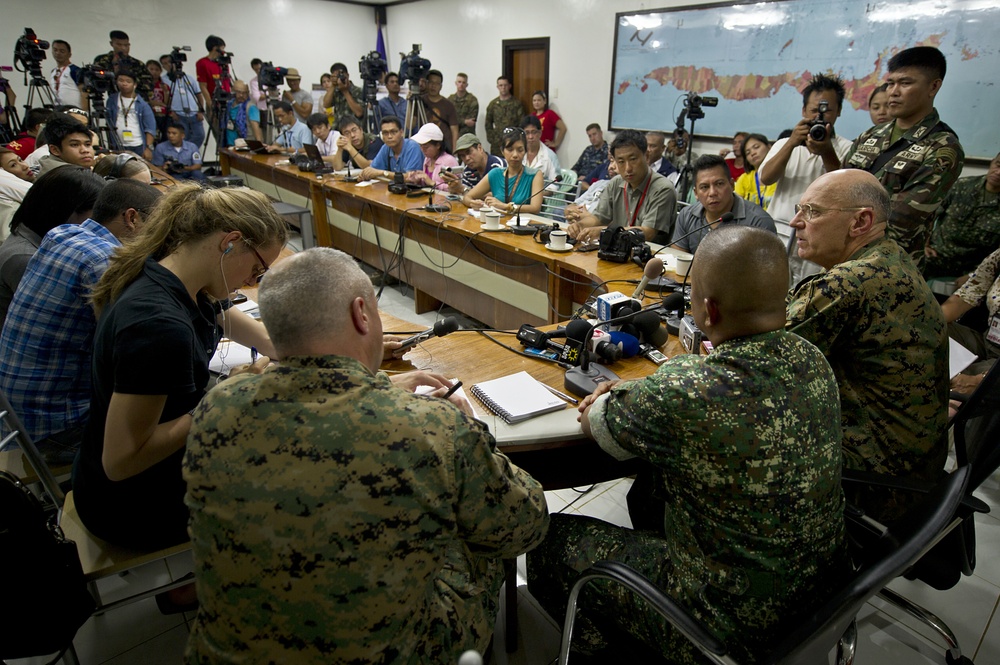 US and Philippine Marine commanders answer question from international press during Balikatan 2012