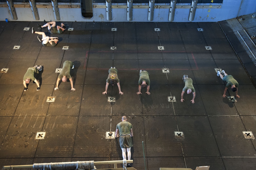 Physical training aboard USS Pearl Harbor