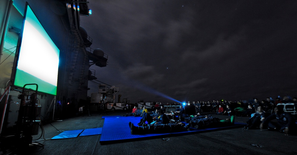 Movie night aboard USS George H.W. Bush flight deck