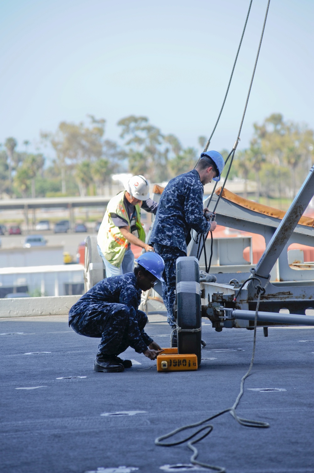 Sailors prepare admiral's barge