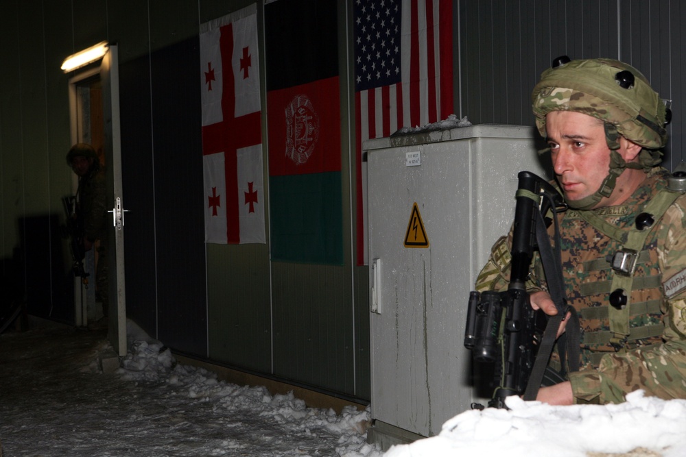 Multinational forces bury their tracks along the snow-covered 'Black Forest' region of Bavaria