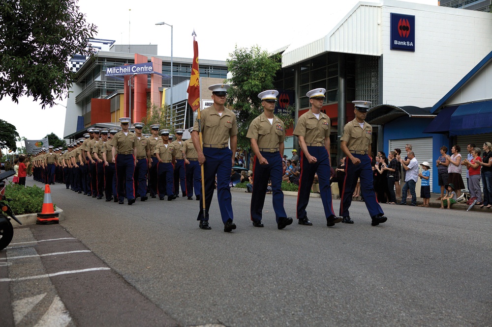 Marines march in Australia ANZAC Day parade