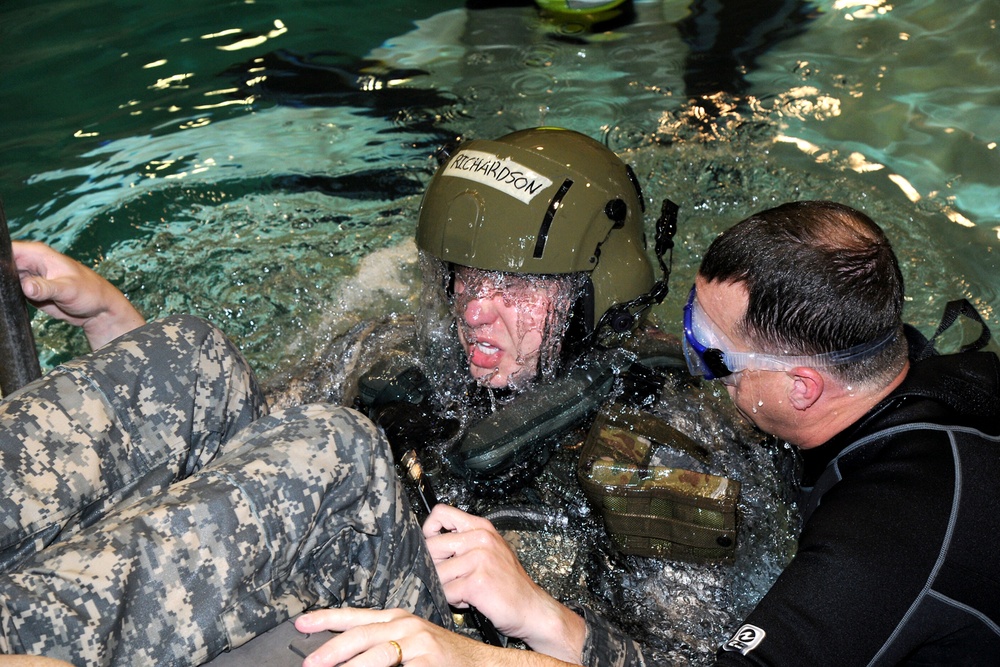 Undergoing helicopter overwater survival training