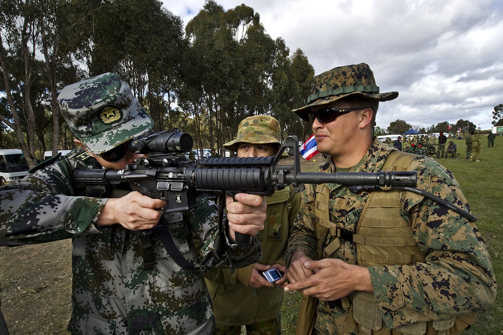 US Marines, Chinese officials discuss marksmanship during AASAM 2012