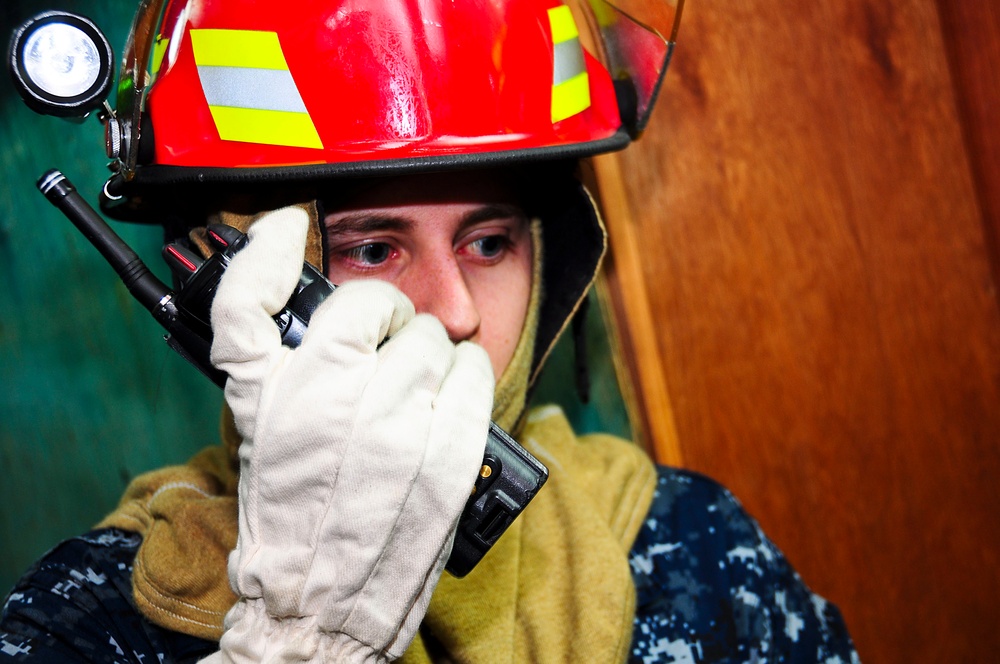 USS Ronald Regan sailors conduct damage control drill