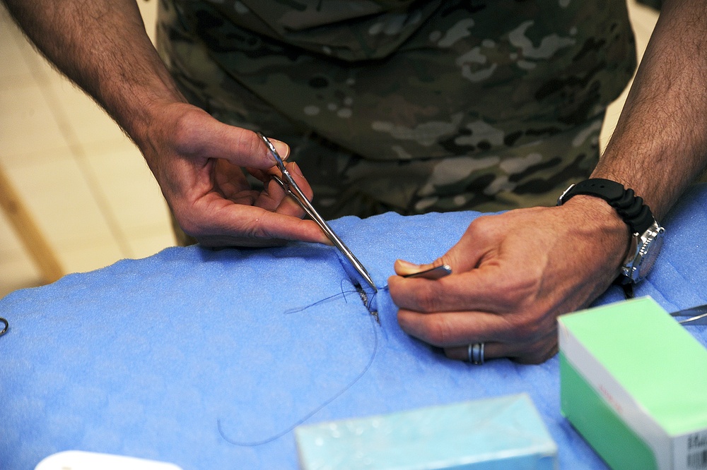FST members practice suture techniques