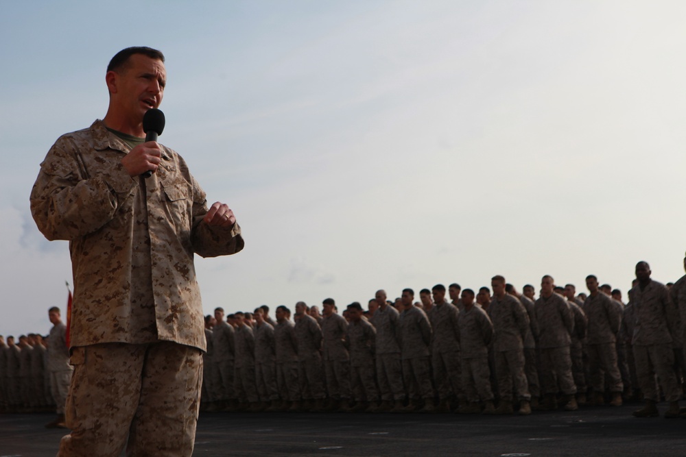 Marines attend ceremony aboard USS Makin Island